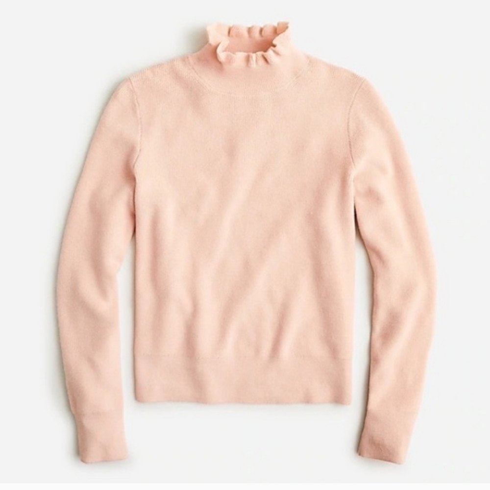 J Crew Wool Ruffle Turtleneck Ribbed Knit Sweater size Small Pink